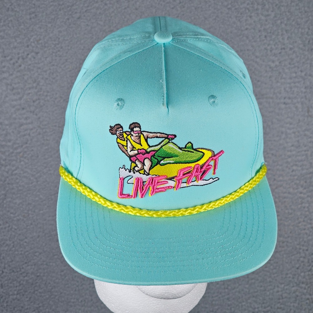 RSVLTS Hat OS Teal Live Fast Jet Ski Retro Rope Snapback Cap